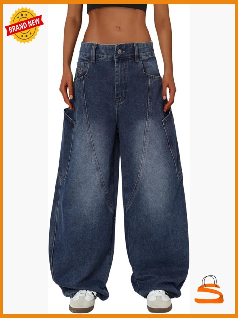 Mens Big Pocket Barrel Pants Loose Oversized Baggy Wide Leg Denim Streetwear Y2K